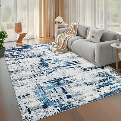 Tapis décoratif abstrait moderne avec envers antidérapant, revêtement de sol contemporain résistant aux taches, tapis d'intérieur à poils courts et doux pour le salon, la chambre à coucher