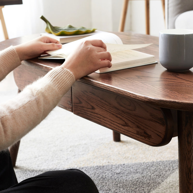 Table d'appoint ovale en bois massif - chêne, compartiment à tiroirs, bureau pratique en chêne, organisation, productivité