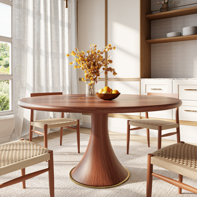 Solid Wood Round Dining Table For Kitchen Durable And Sturdy Structure, 29.52" H x 47.24" L x 47.24" W