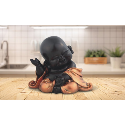 Figurine religieuse 4 "de petit moine bouddhiste en or et noir