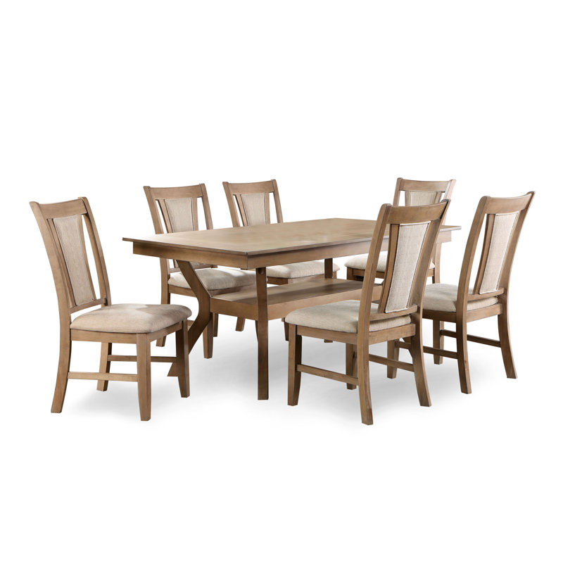Gabaldon 7-Piece Dining Table Set, 7 Pieces: Table, 6 Chairs, Cream