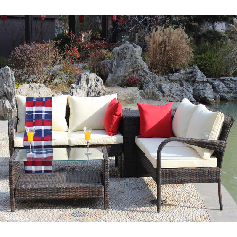Ensemble de canapé modulaire d'extérieur en rotin et osier 4 pièces avec boîte de rangement