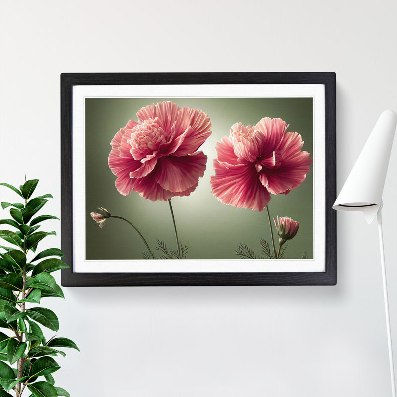 Exceptional Carnation Flowers - Single Picture Frame Print, 46cm H x 64cm W x 2cm D, Black