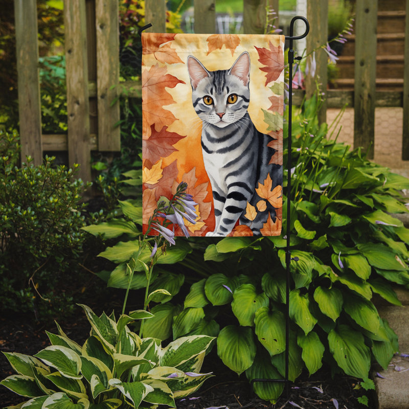 Chat en feuilles d'automne drapeau de jardin, American Shorthair
