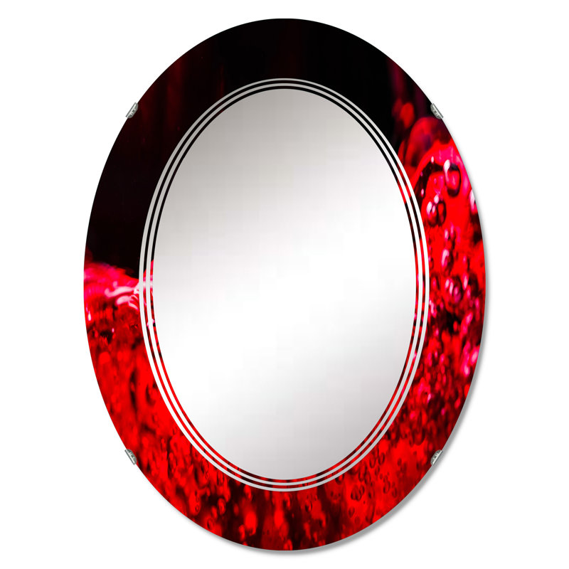 Vin rouge sur fond noir - miroir mural moderne ovale, 30 po x 20 po