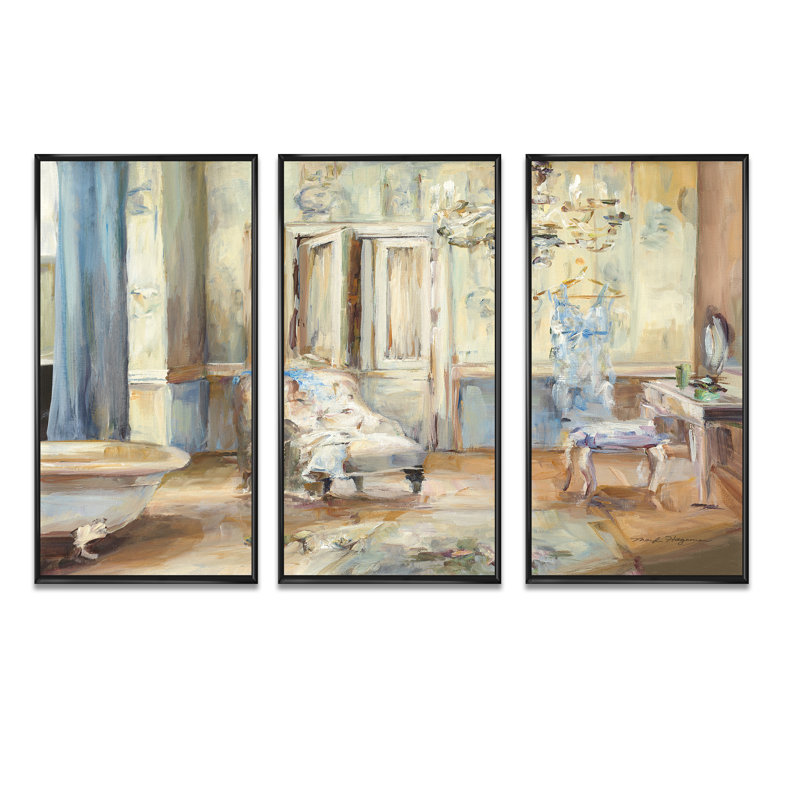 «French Boudoir Bath I», ensemble d'art mural sur toile encadré traditionnel, H 32 po x l 48 po, Noir, noir, noir, noir