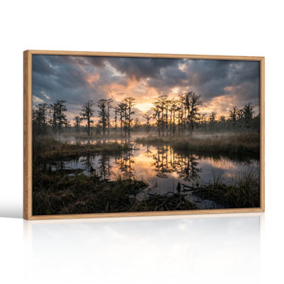 Ensemble de 1 tableau sur toile représentant un marais au coucher du soleil