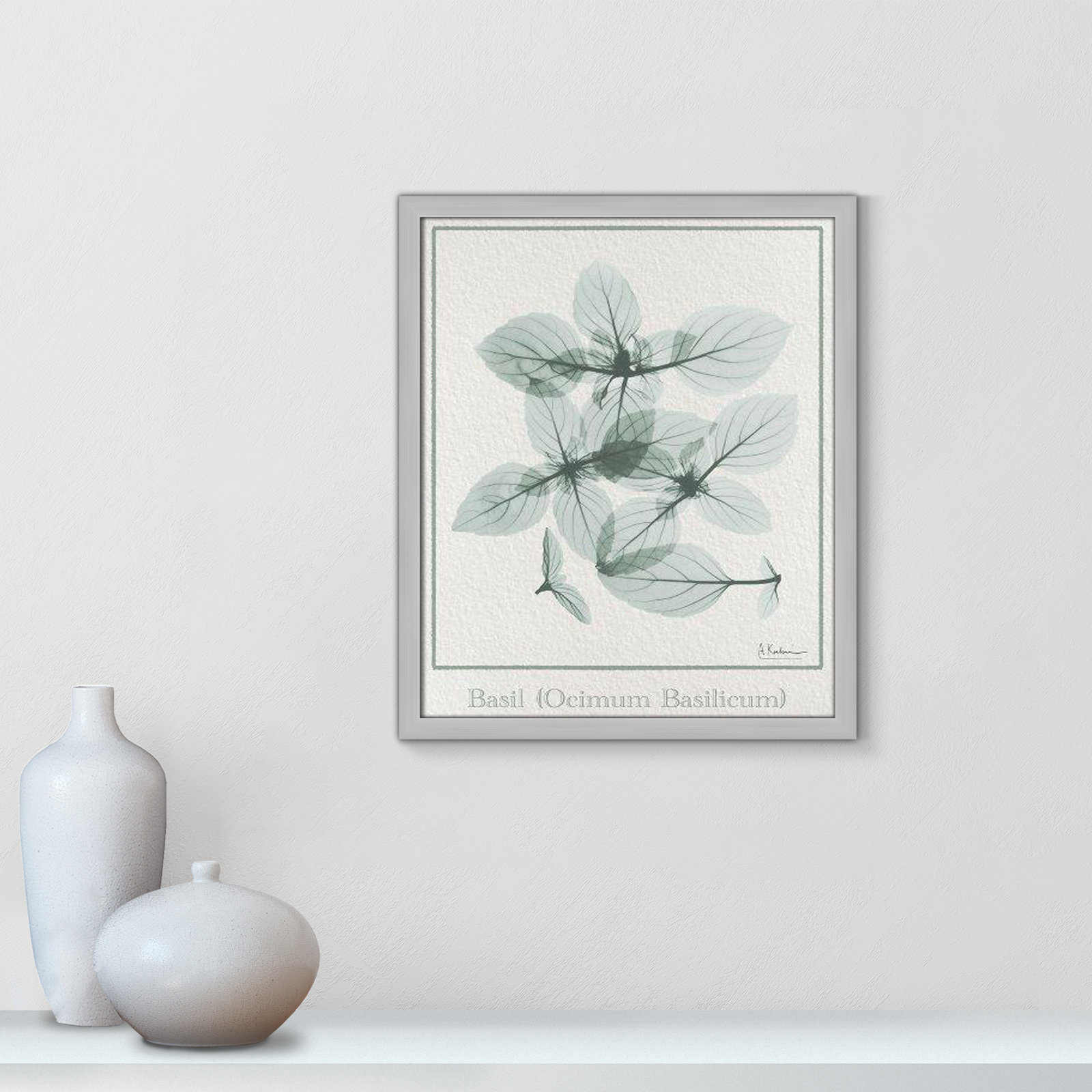Jeanette "Basil Ocimum Basilicum" Painting, 19" H x 16" W x 1.25" D, Matte Silver Framed Paper