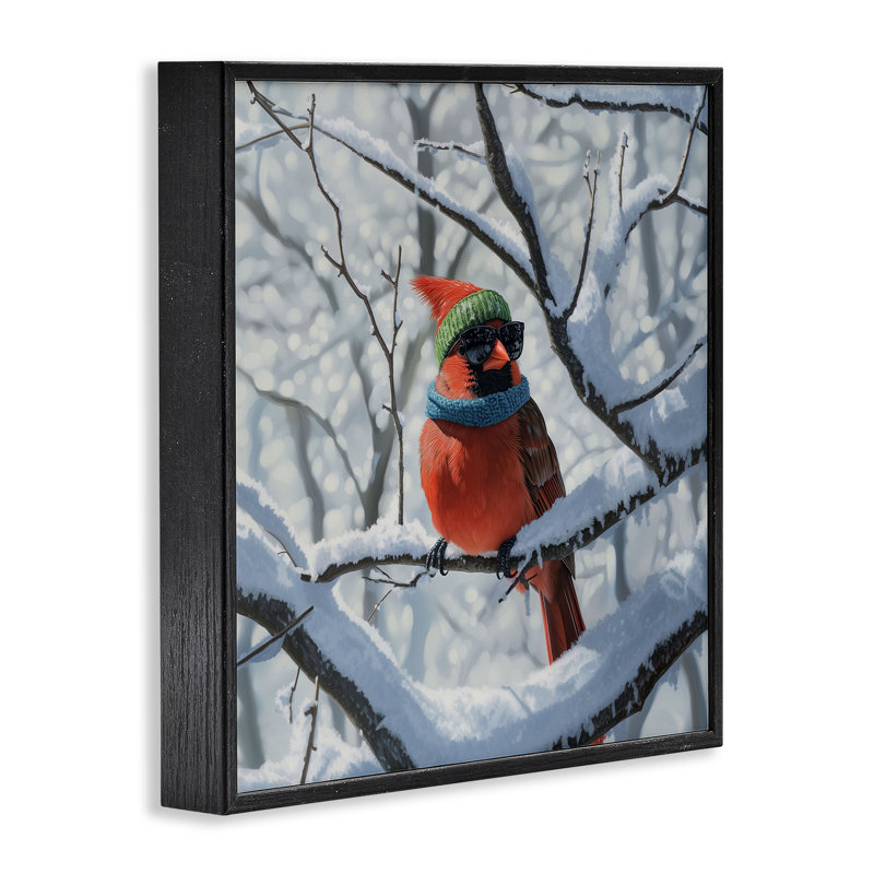 Giclée encadrée Winter Cool Cardinal, design par Jim Baldwin, Giclée encadrée noir minuit, H 24 po x l 24 po
