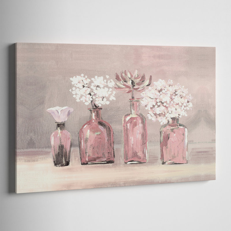 Blush Floral Jars - reproduction sur toile, H 12 po x l 18 po, Impression sans cadre, Sans cadre