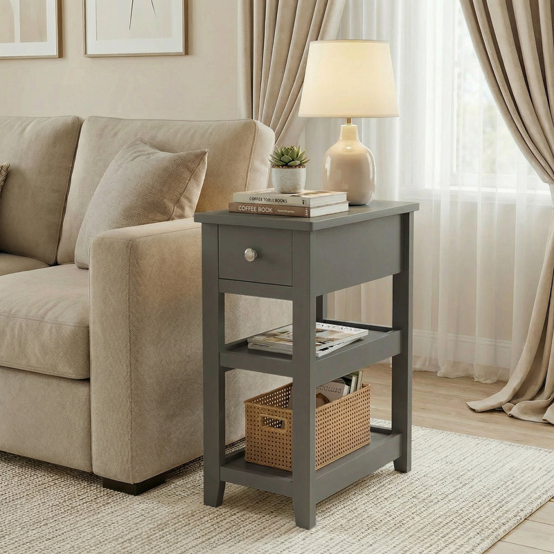 Table d'appoint de 24 po de hauteur, table d'appoint Ã©troite avec tiroir et tablettes, idÃ©ale pour les petits espaces, gris