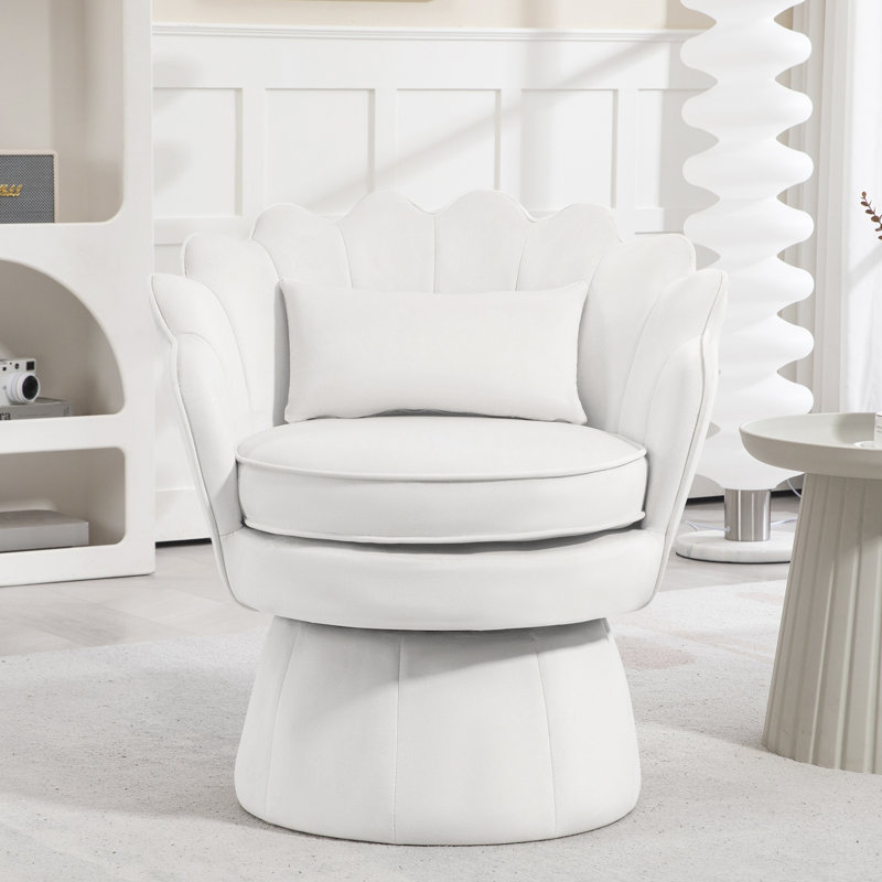 Fauteuil d'appoint rembourré et pivotant en velours, Velours beige