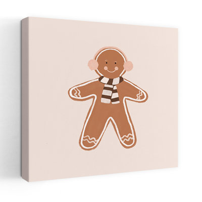Cozy Gingerbread Man Traditional Abstract Winter Landscape Wall Art Print 1 Piece Wrapped Canvas Wall Art