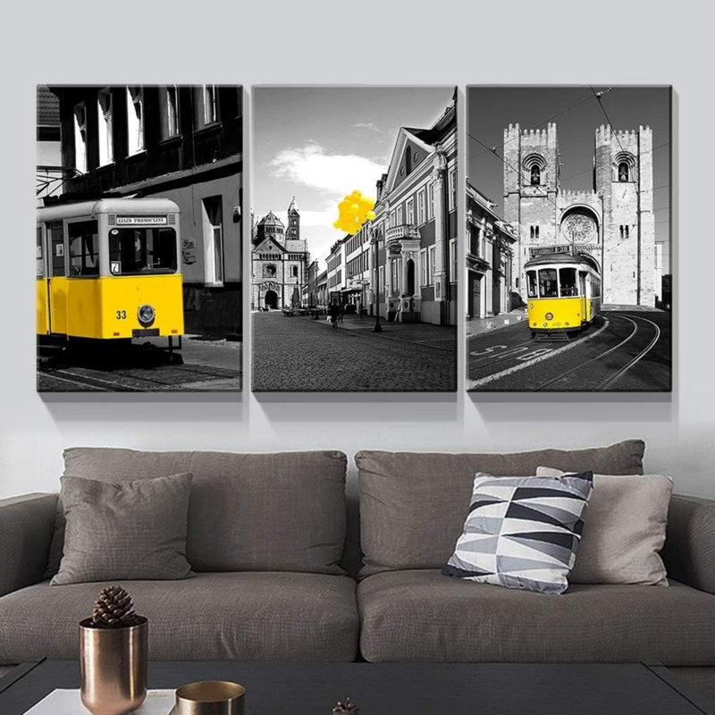 Ensemble de 3 toiles murales noires et blanches, 12 x 16 po