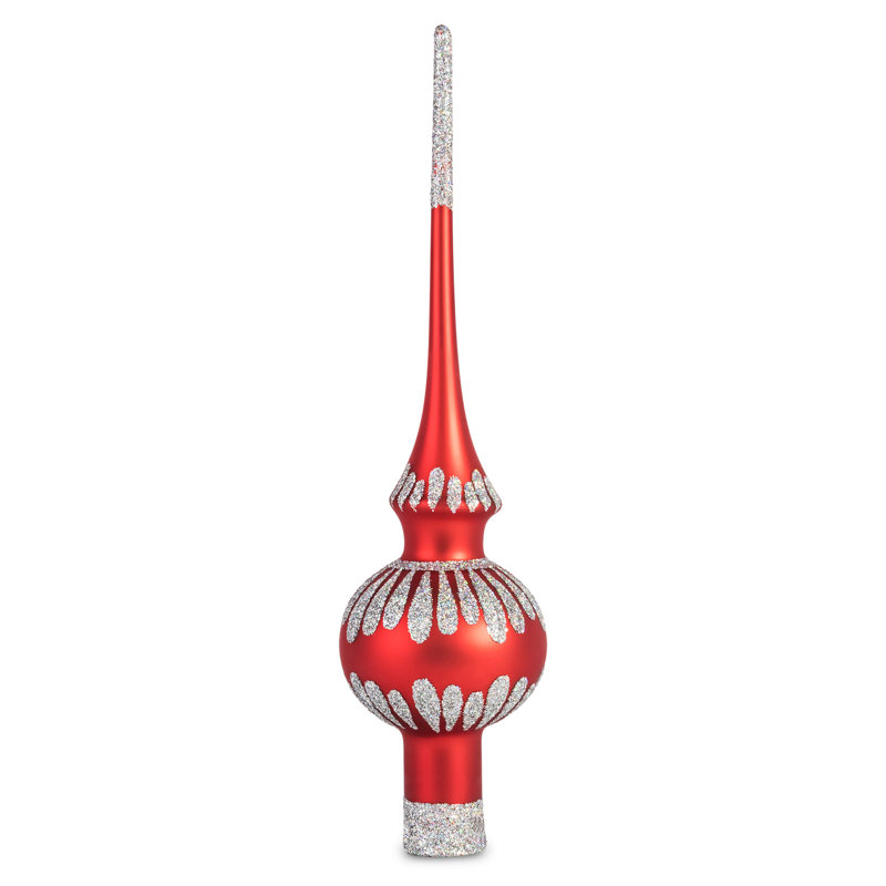 Snowy Branch Glass Christmas Tree Topper Red, Red/Silver