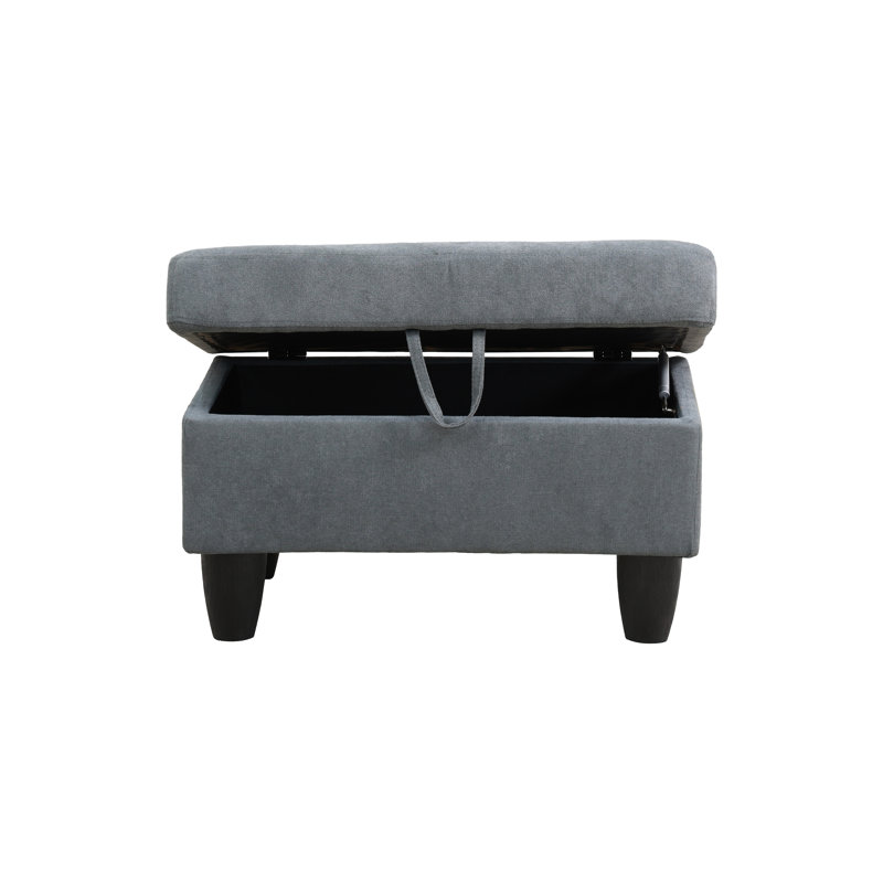 Richell Upholstered Ottoman, Dark Gray, Black