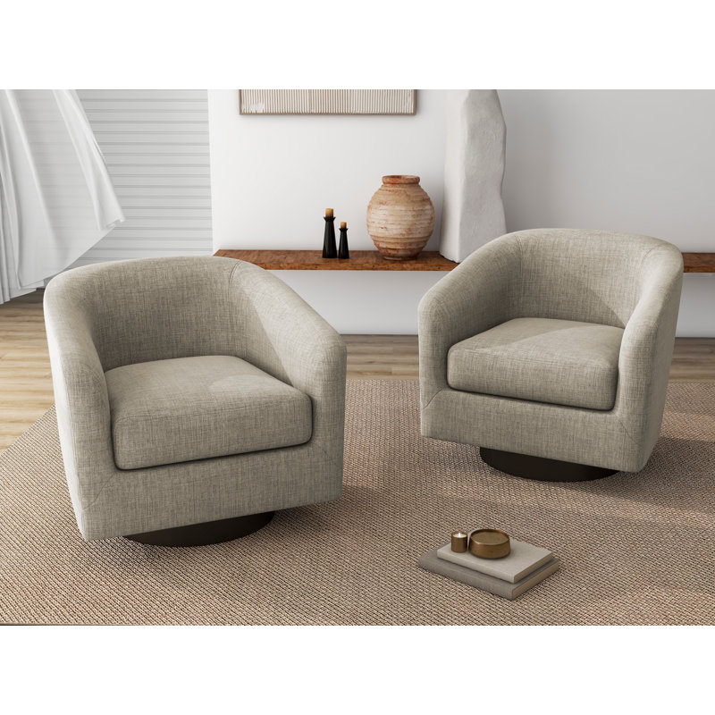 Bennett 73.1Cm Wide Swivel Barrel Chair, Light Brown Polyester Blend