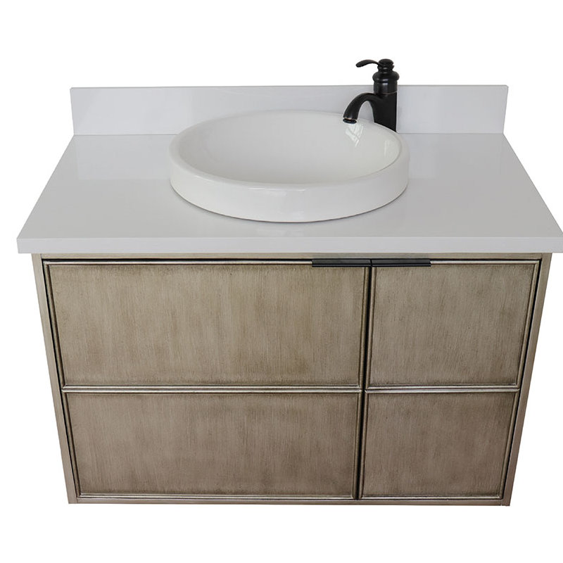 37'' Single Bathroom Vanity with Granite Top, White Quartz