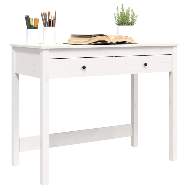 Levica Solid Wood Solid Wood Writing Desk, White