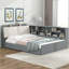Lit plateforme en bois avec tête de lit avec rangement, tablettes et 2 tiroirs-771405351-771405350