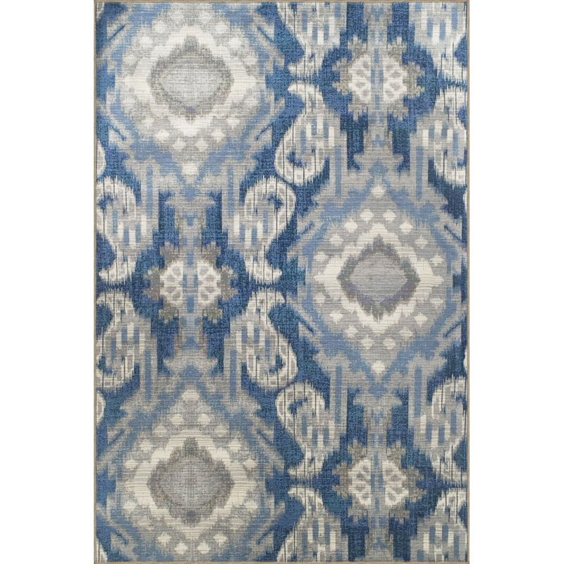 Tapis bleu délavé à motif décoratif traditionnel, Sous-tapis carré 4 pi 11 po inclus