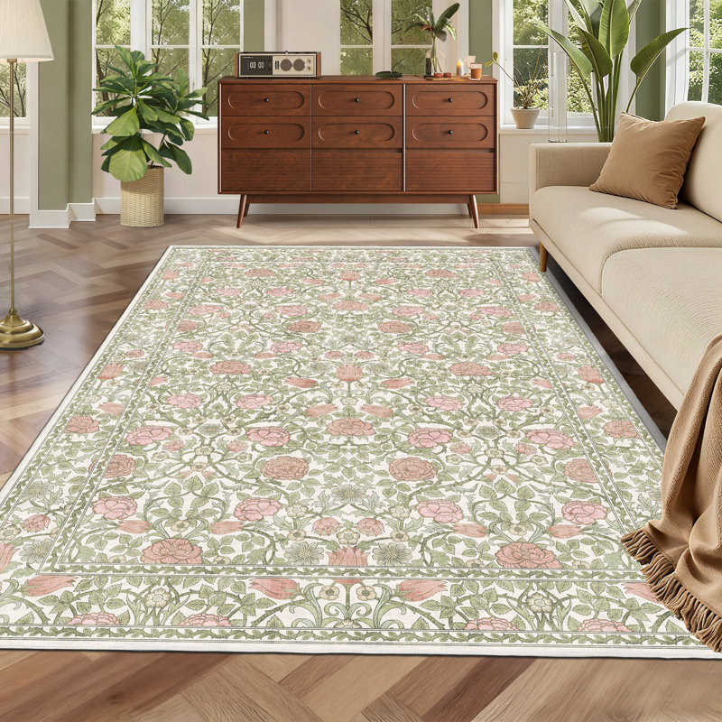 Tapis vintage lavable floral pour chambre à coucher, salon, salle à manger
