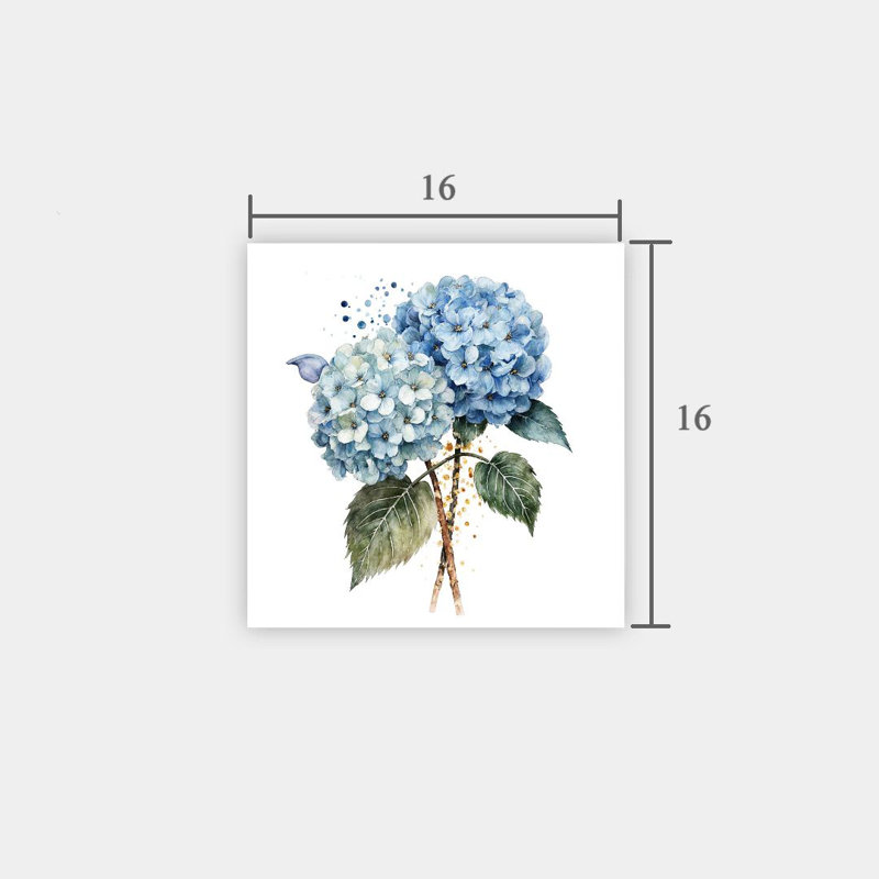 Hortensia bleu clair, art mural encastré en bois 16 x 16 po