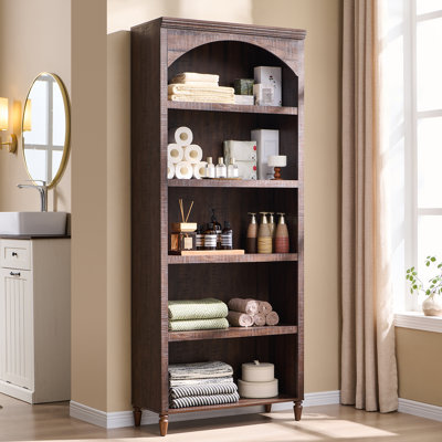 Ahart 76" Tall Arched Bathroom Storage Cabinet,5-Tier Large Arched Bathroom Cabinet with Adjustable Shelves,Featuring Storage & Open Shelves