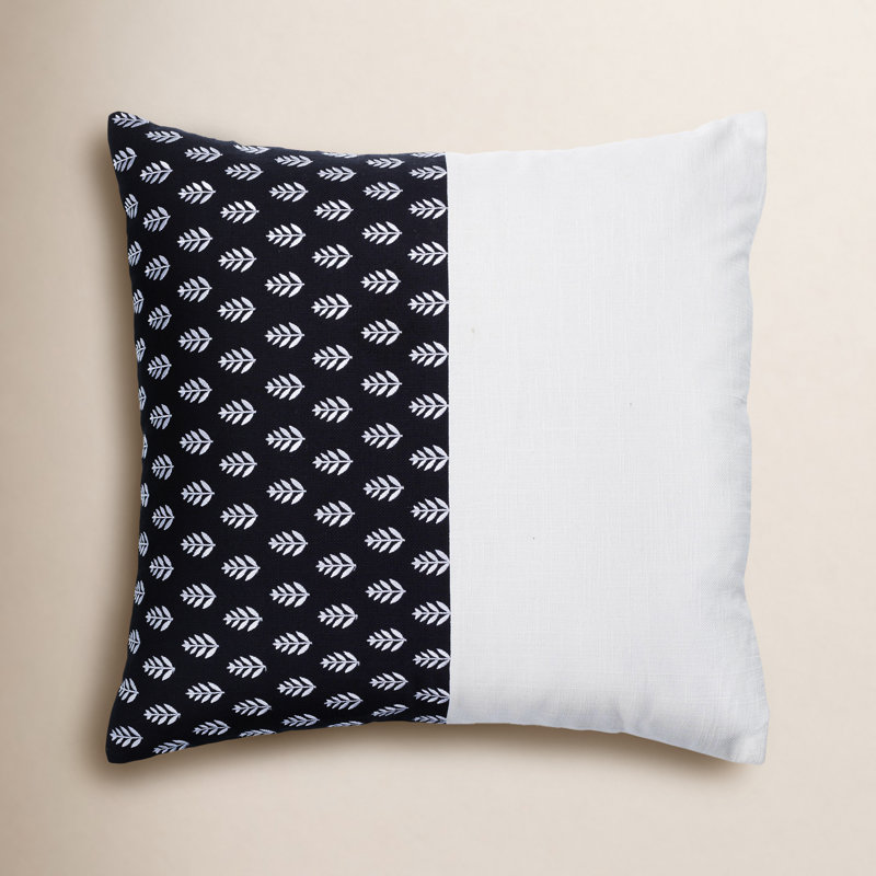 Floral Cotton Throw Pillow, Black, 18" x 18", Pillow Cover Only - No Insert