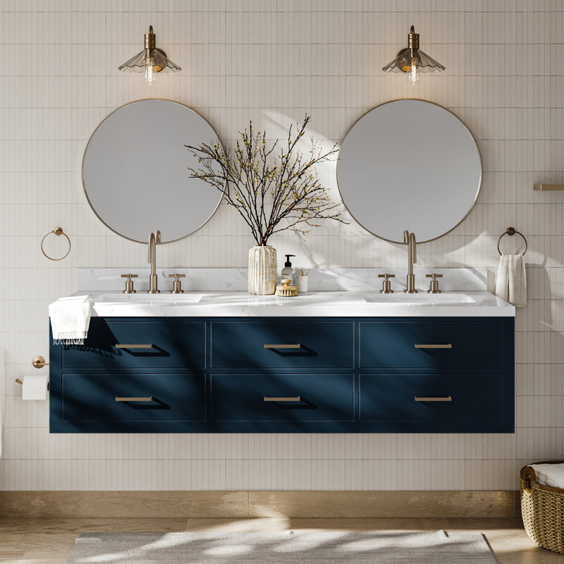Macolm 72.25'' W Double Vanity, Midnight Blue, Satin Brass, 72"