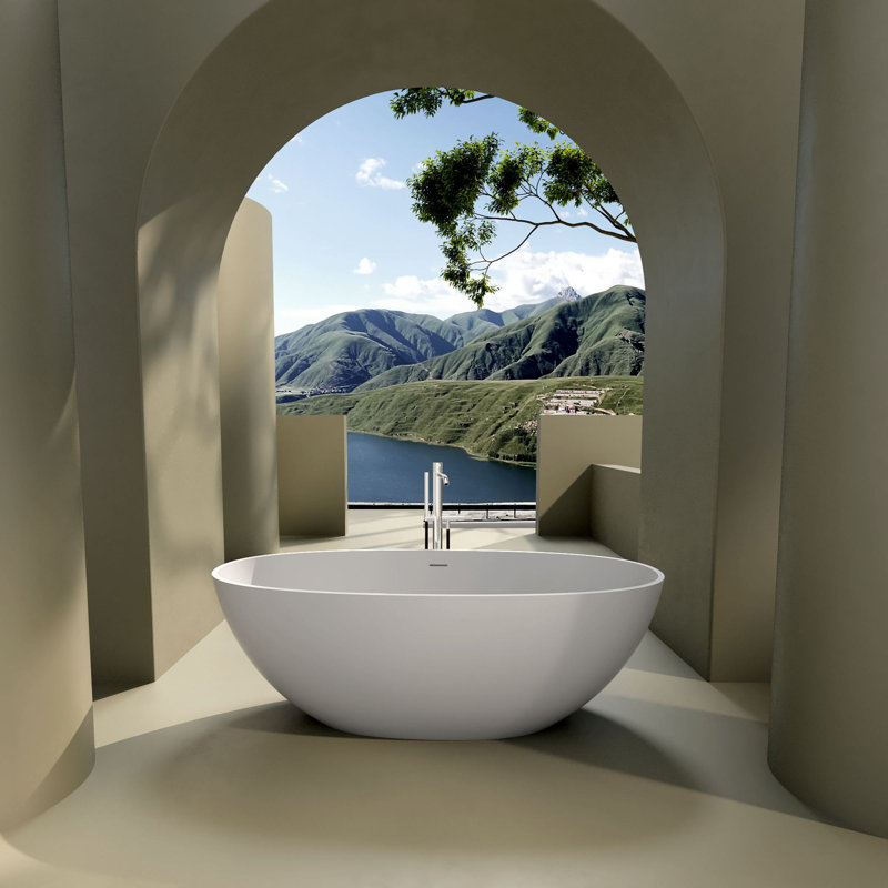 Unionstone 59'' x 30.75'' Undermount Soaking Solid Surface Bathtub