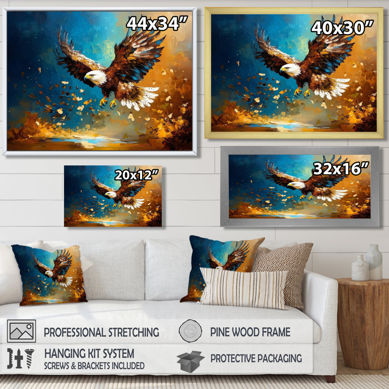 «Soaring Eagle Freedom I», reproduction d'art murale, H 24 po x l 32 po, Impression dans un cadre flottant sans passe-parto