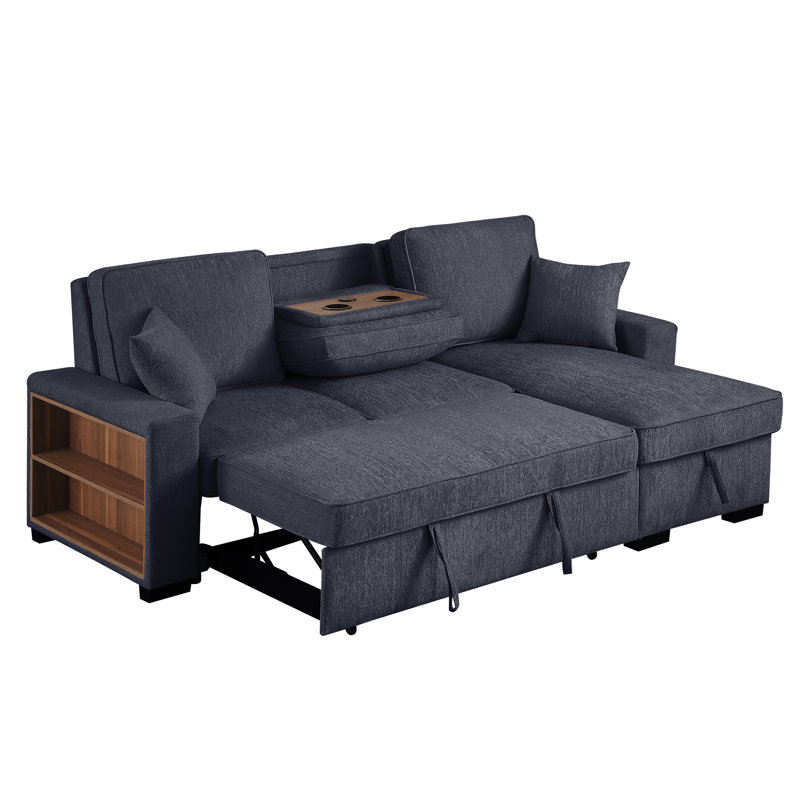 91'' Wide Reversible Sleeper Sofa & Chaise, Dark Gray Chenille