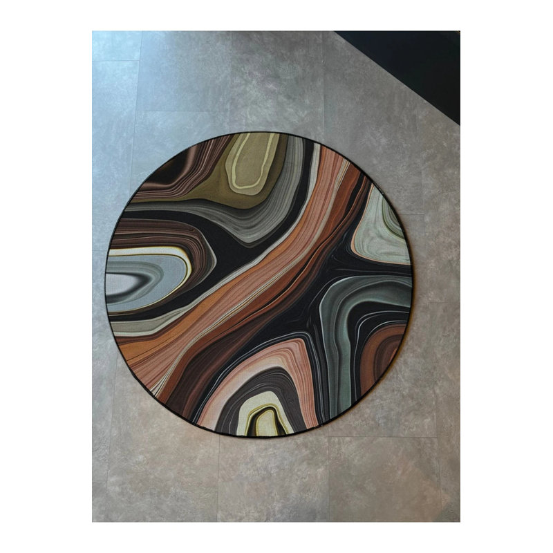 Abstract Pattern Personal Natural Color Woven Base Round Rug, Round 4'