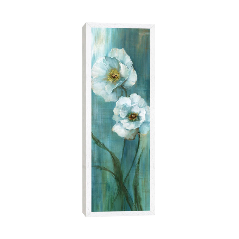 Seabreeze Poppy II by Nan - Panoramic Painting on Canvas, White Framed, 30.48 cm H x 91.44 cm W