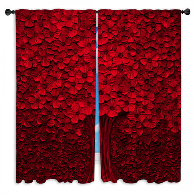 Rideau de fenêtre rouge à motif floral et obscurcissant - 2 panneaux