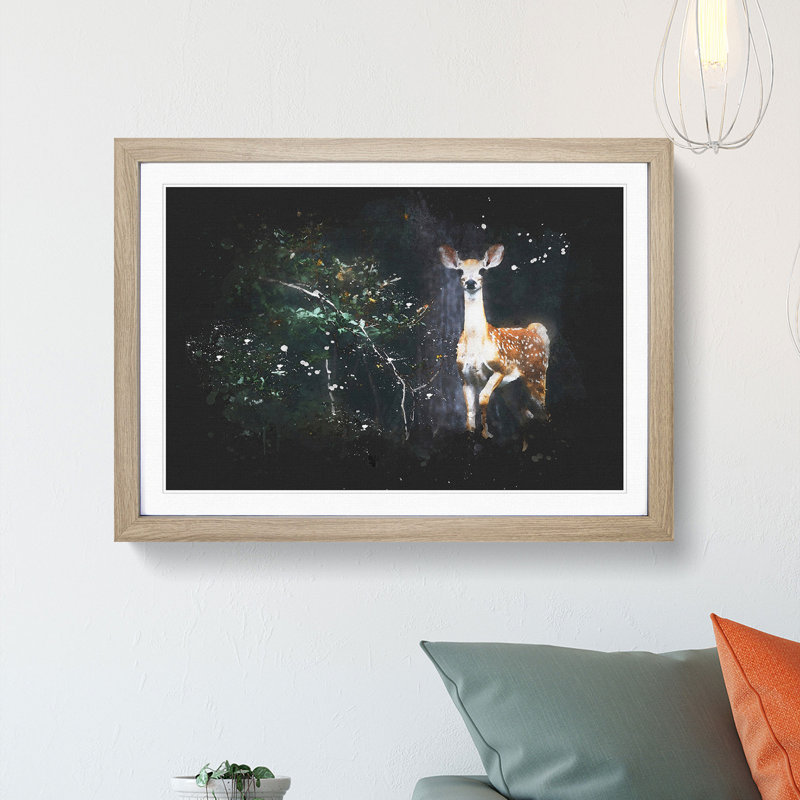 Curious Fawn - Framed Print, 24cm H x 33cm W x 2cm D, Oak Framed