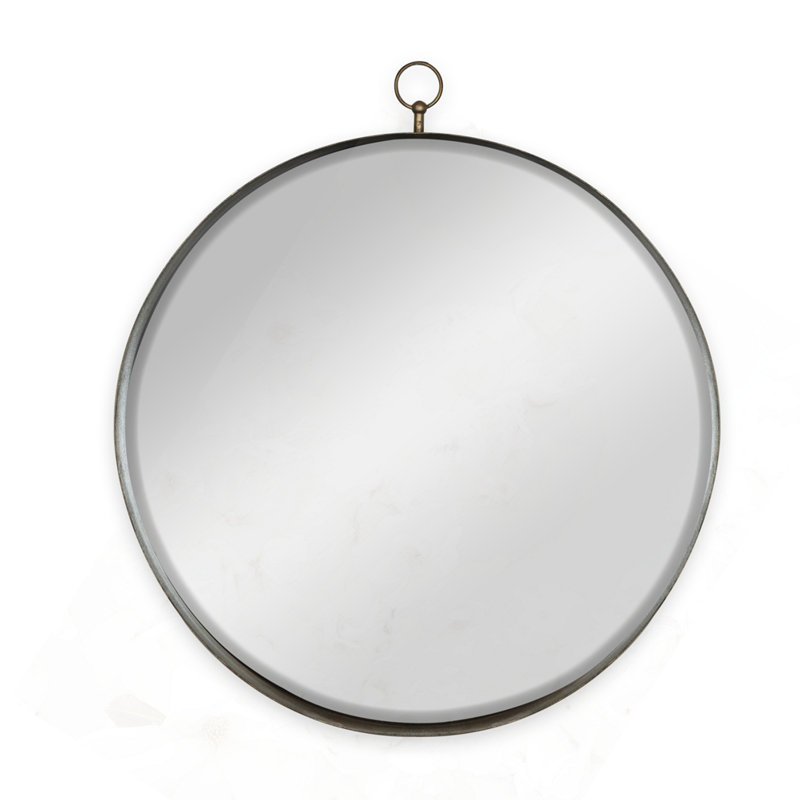 Circle Mirror With Iron Frame, 34" x 30"