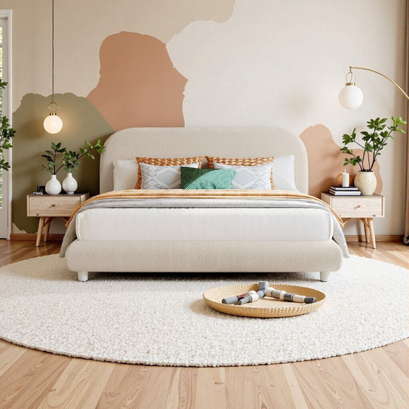 Élégant lit plateforme tapissier en polaire pour grand lit - beige, doux et élégant, Beige/Grey
