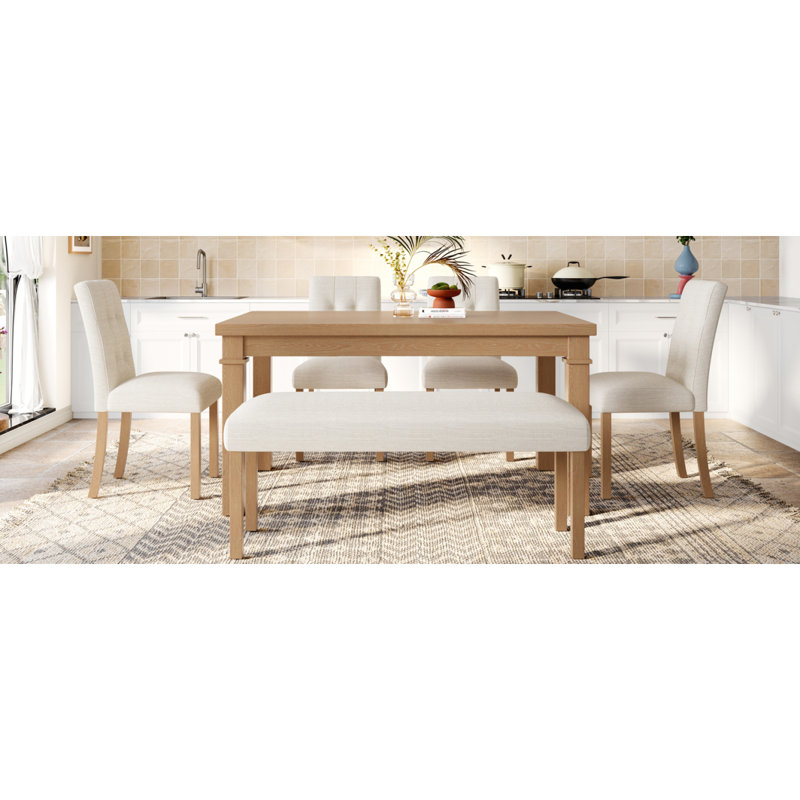 Ensemble de salle à manger moderne 6 pièces, table de cuisine rectangulaire avec 4 chaises et banc rembourrés, idéal pour la salle à manger et le salon