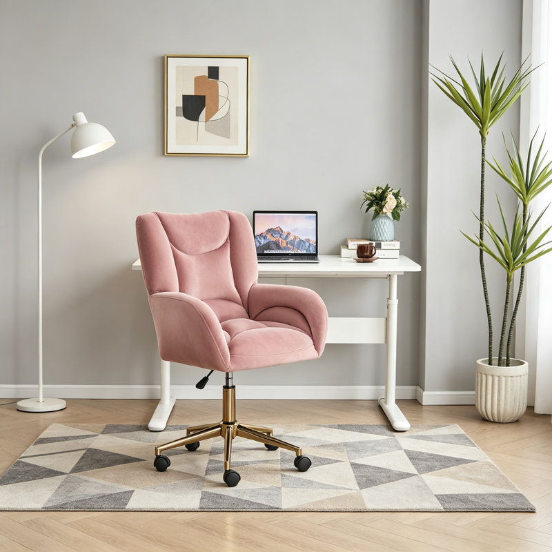 Chaise de bureau, chaise pivotante, chaise de bureau, fauteuil, chaise rembourrée, Velours rose