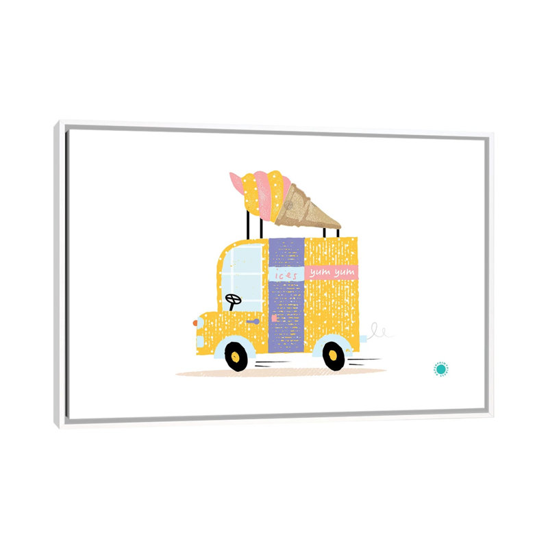 Ice Cream Van - impression d'art graphique, Toile blanche encadrée, H 40 po x l 60 po x 1,5 po, Pas de tapis