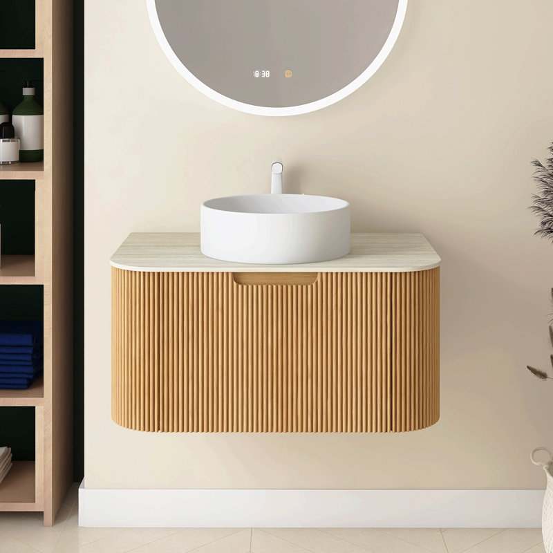 Meuble-lavabo 30 po, armoire de rangement en contreplaqué rayé à bord arrondi avec tiroir 30 po, 30"
