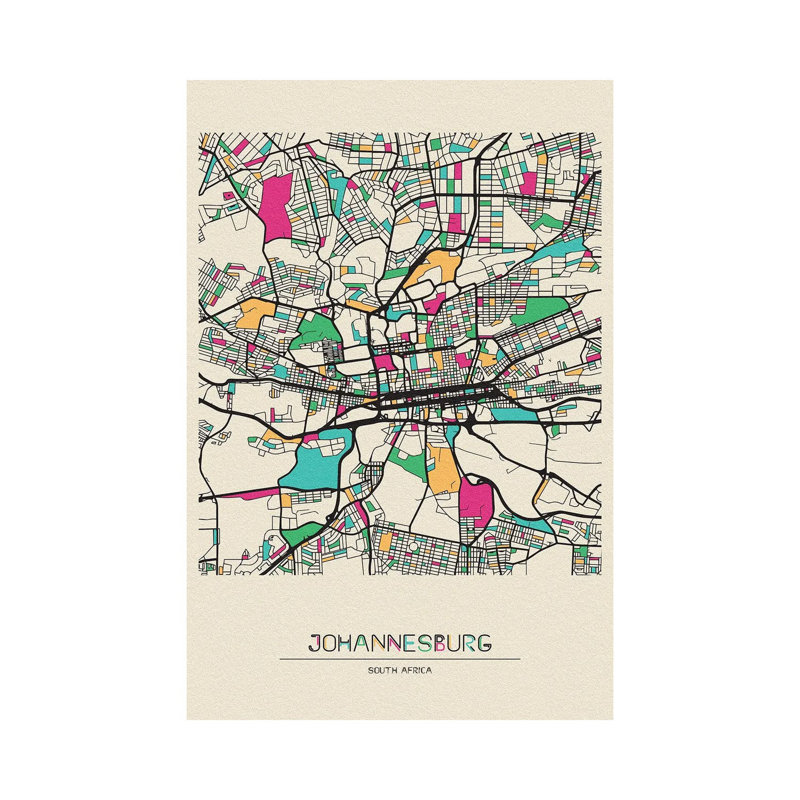 Johannesburg, South Africa Map by Ayse Deniz Akerman - Wrapped Canvas Print, 101.6 cm H x 66.04 cm W x 1.91 cm D