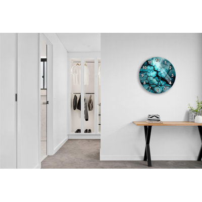 Teal Tempered Glass Wall Clock, Contemporary Wall Clock, Modern Abstract Wall Art, Art Glass Clock, Unique Home Decor, Housewarming Gift