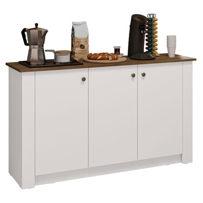 Latitude Run® Coffee Bar Cabinet with 3 Doors – Pantry Storage for Coffee Makers, Supplies & Snacks - White