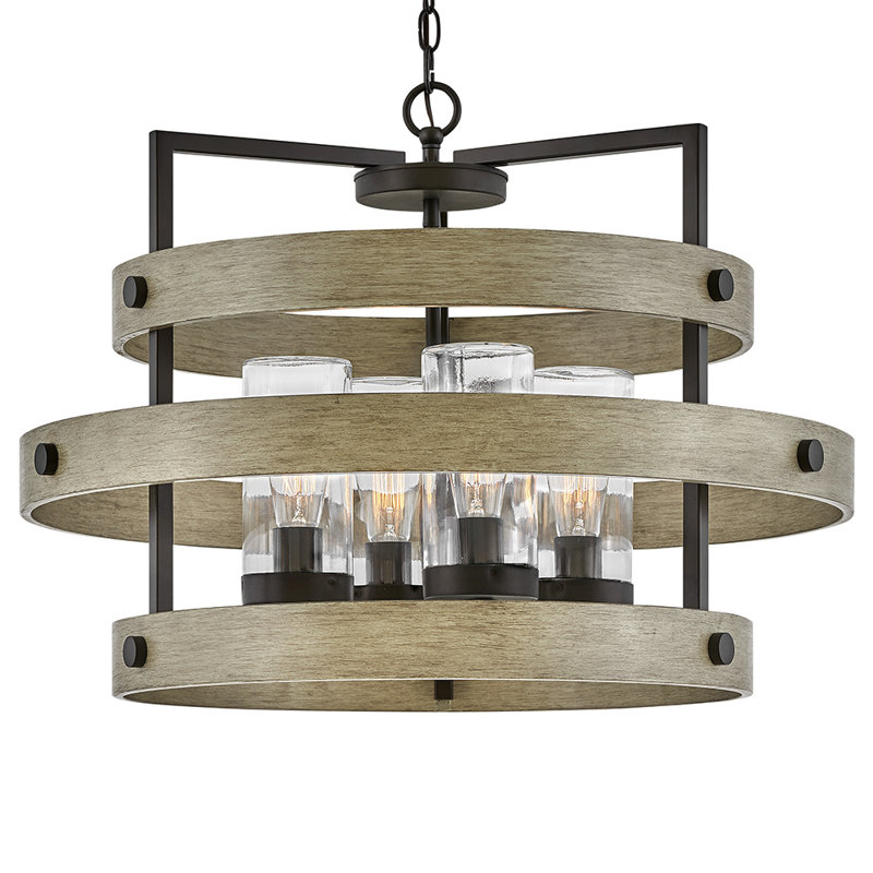 Riverwood 28" Four-Light Wood-Tone Outdoor Chandelier