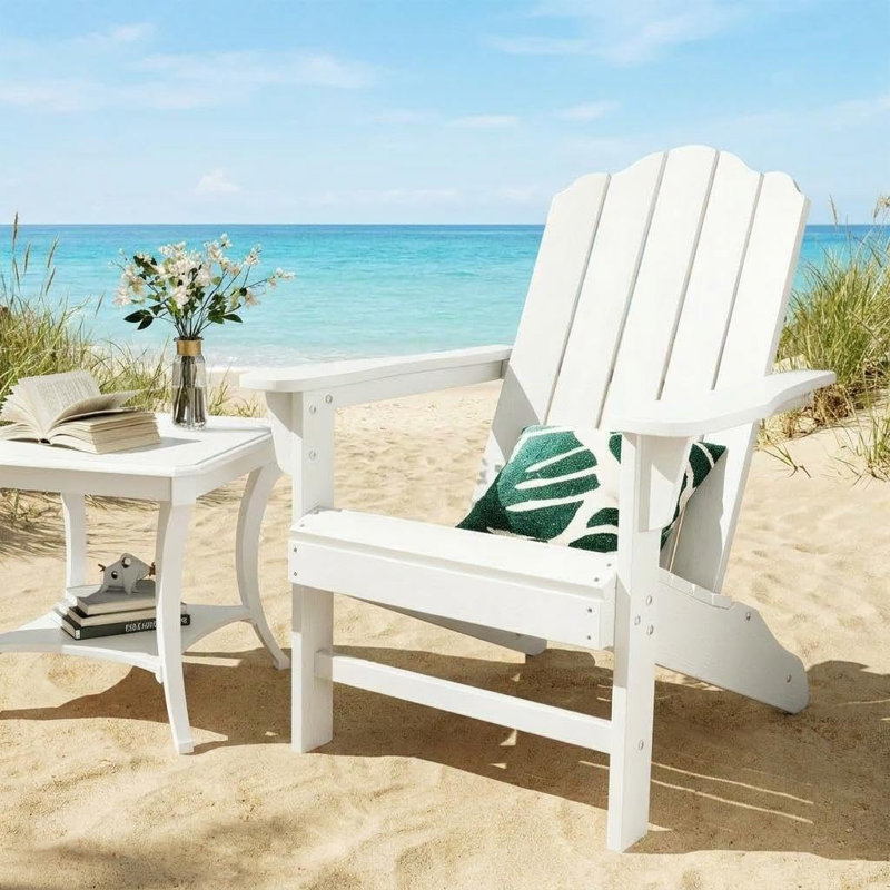 Folding Adirondack Chairs, HDPE Wood Grain Outdoor Patio Chairs with Cup Holder & Wide Armrests, Weather-Resistant Plastic Lawn Chairs for Backyard, Deck, Poolside, Camping