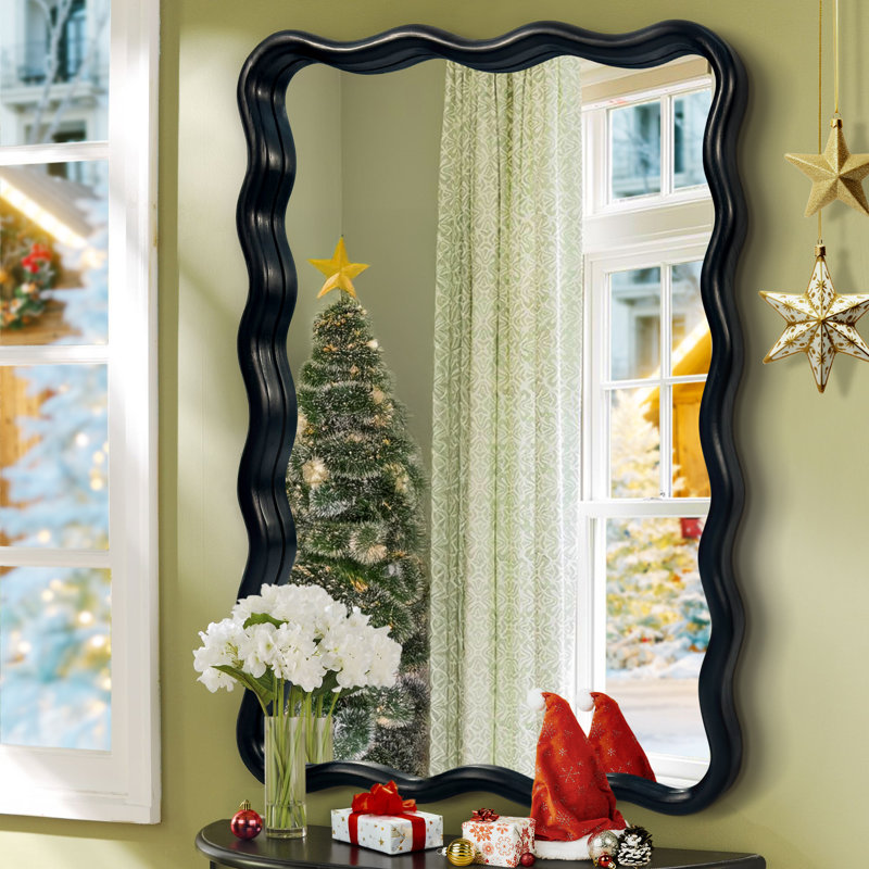 Castin Solid Wood Flat Wall Mirror, 30" x 20", Black