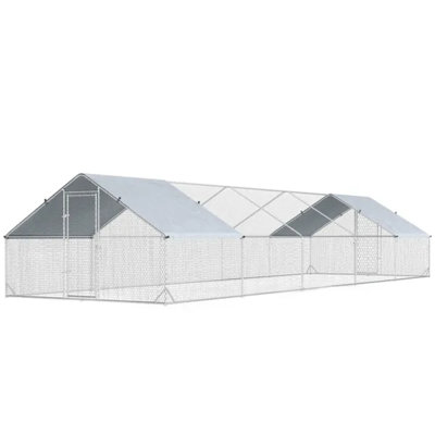 Grand poulailler avec housse imperméable anti-uv, basse-cour extérieure en forme de flèche, 33 pi x 10 pi x 6,4 pi